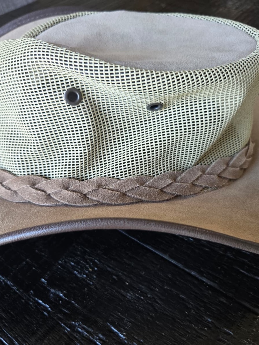 Men's Suede Braided Mesh Outback Hat - Tan - Picture 2 of 5